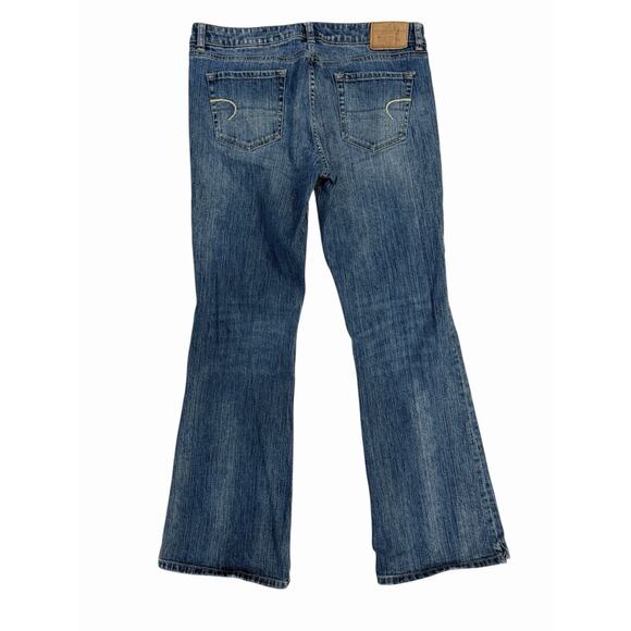 AMERICAN EAGLE Jeans Womens 12 Bootcut Hipster Flare Spilt Hem Low Rise Stretch - Picture 2 of 14